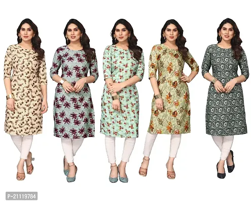 Women Printed Crepe Straight Kurti Combo of 5