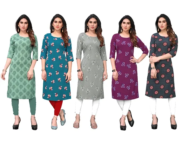 Stylish Printed Crepe Straight Kurti Combo of 5