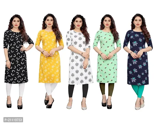 Women Printed Crepe Straight Kurti Combo of 5