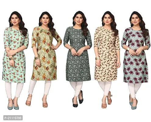 Women Printed Crepe Straight Kurti Combo of 5-thumb0