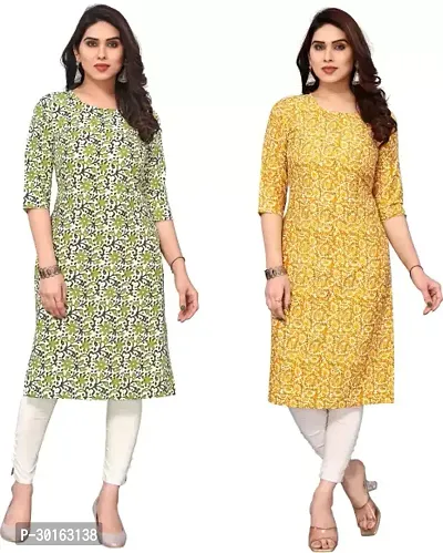 Stylish Multicoloured Crepe Printed Kurta For Women Pack Of 2-thumb0