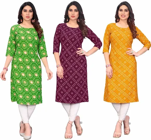 Combo Of 3 Crepe Printed Kurtis