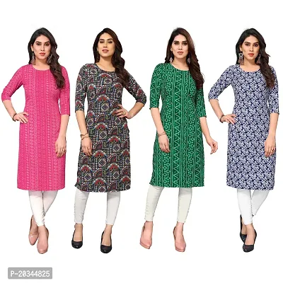 Beautiful Crepe Printed Straight Kurti For Women Pack Of 4