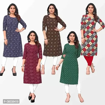 Traditional Multicoloured Printed Crepe Kurta For Women Pack Of 5