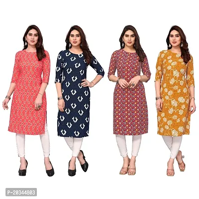 Beautiful Crepe Printed Straight Kurti For Women Pack Of 4