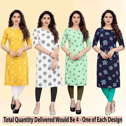 Beautiful Crepe Straight Kurti For Women Pack Of 4