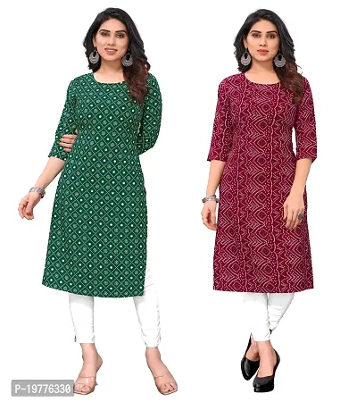 Trendy Straight Multicoloured Printed Crepe Kurta Combo For Women