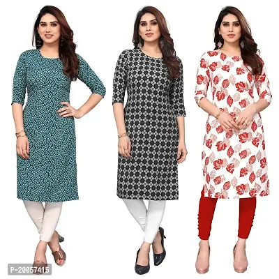 Women Printed Crepe Straight Kurti Pack of 3