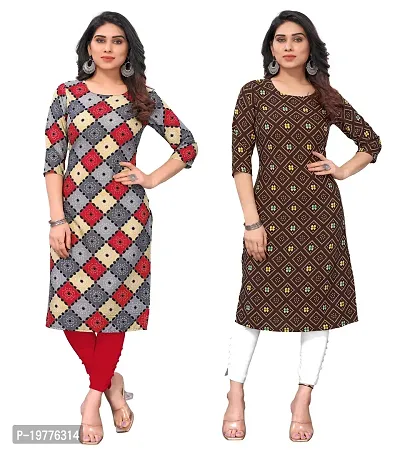 Trendy Straight Multicoloured Printed Crepe Kurta Combo For Women-thumb0