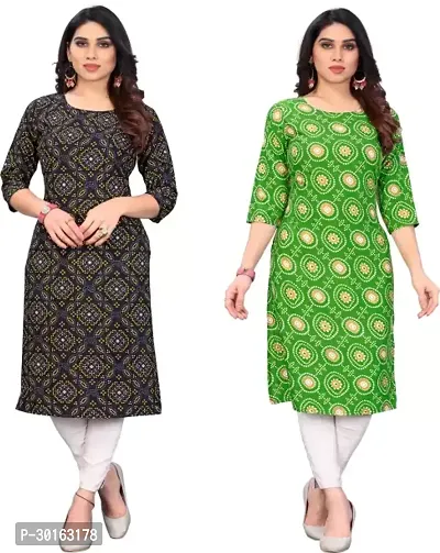 Stylish Multicoloured Crepe Printed Kurta For Women Pack Of 2-thumb0