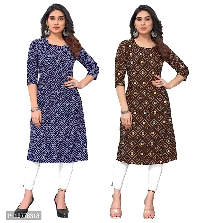 Trendy Straight Multicoloured Printed Crepe Kurta Combo For Women-thumb0