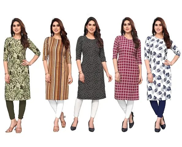 Stylish Printed Crepe Straight Kurti Combo of 5