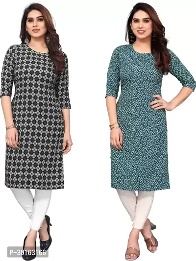 Stylish Multicoloured Crepe Printed Kurta For Women Pack Of 2-thumb0