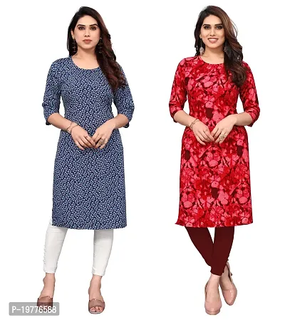 Trendy Straight Multicoloured Printed Crepe Kurta Combo For Women-thumb0