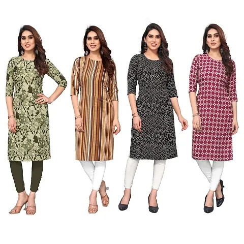 Beautiful Crepe Straight Kurti For Women Pack Of 4