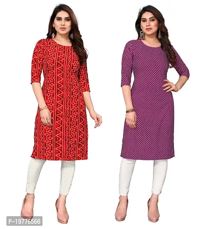 Trendy Straight Multicoloured Printed Crepe Kurta Combo For Women-thumb0