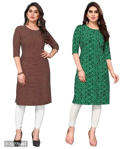 Trendy Straight Multicoloured Printed Crepe Kurta Combo For Women-thumb0