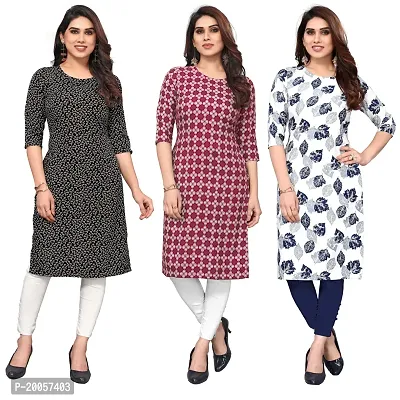 Women Printed Crepe Straight Kurti Pack of 3