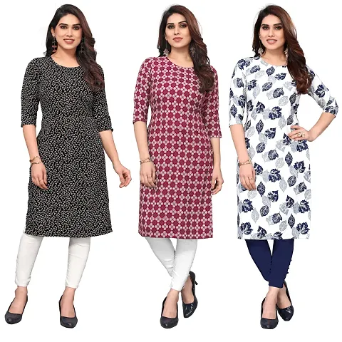 Women Crepe Straight Kurti Pack of 3