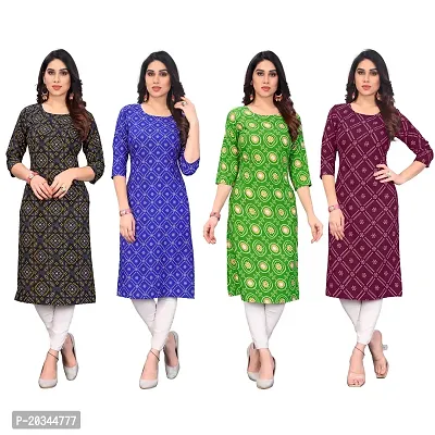 Beautiful Crepe Printed Straight Kurti For Women Pack Of 4