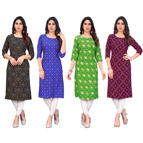 Beautiful Crepe Printed Straight Kurti For Women Pack Of 4