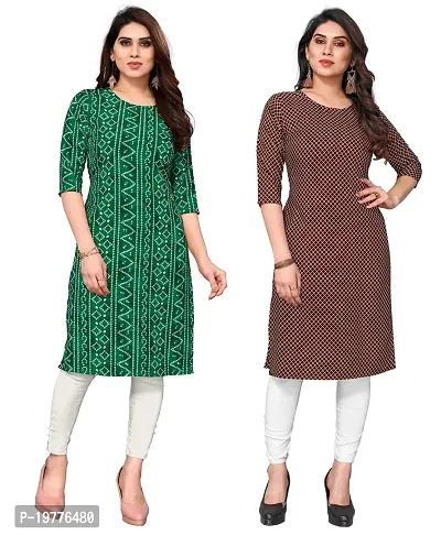 Trendy Straight Multicoloured Printed Crepe Kurta Combo For Women