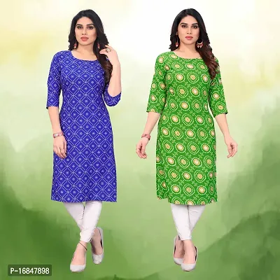 Trendy Crepe Multicoloured Printed Printed Kurta For Women- Pack Of 2-thumb0