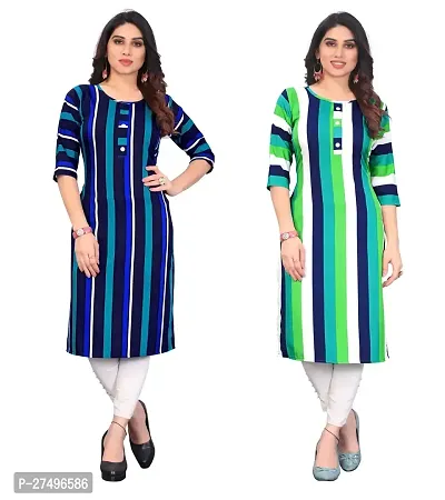 Beautiful Crepe Striped Kurta For Women Pack Of 2-thumb0