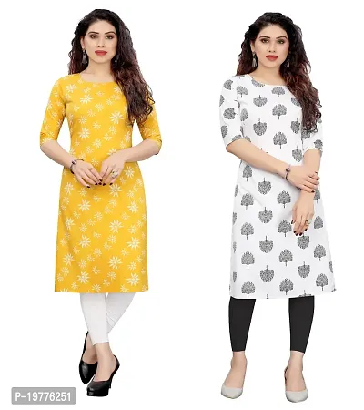 Trendy Straight Multicoloured Printed Crepe Kurta Combo For Women-thumb0