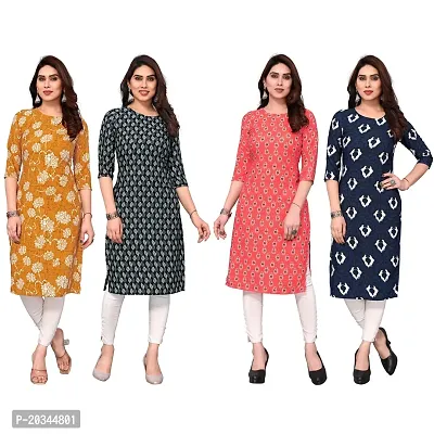 Beautiful Crepe Printed Straight Kurti For Women Pack Of 4-thumb0