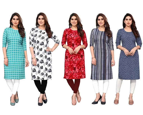 Stylish Printed Crepe Straight Kurti Combo of 5