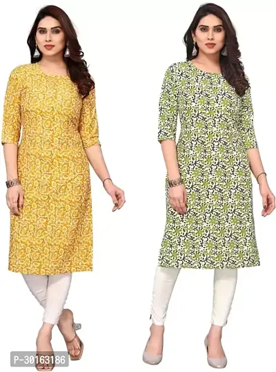 Stylish Multicoloured Crepe Printed Kurta For Women Pack Of 2-thumb0