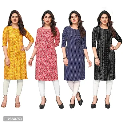 Beautiful Crepe Printed Straight Kurti For Women Pack Of 4