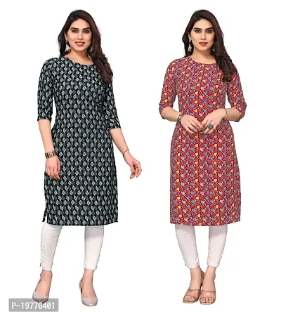 Trendy Straight Multicoloured Printed Crepe Kurta Combo For Women