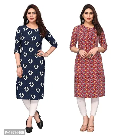 Trendy Straight Multicoloured Printed Crepe Kurta Combo For Women