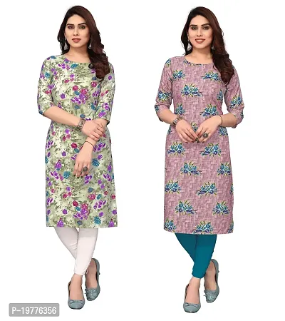 Trendy Straight Multicoloured Printed Crepe Kurta Combo For Women