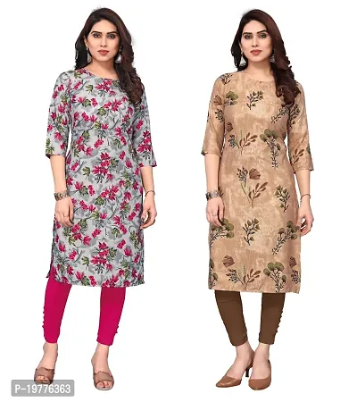 Trendy Straight Multicoloured Printed Crepe Kurta Combo For Women-thumb0