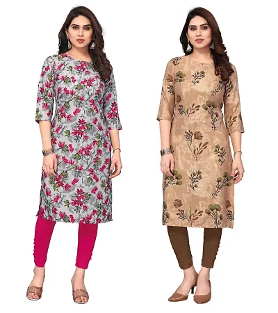 Combo Of 2- Straight Printed Crepe Kurta