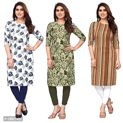 Women Printed Crepe Straight Kurti Pack of 3