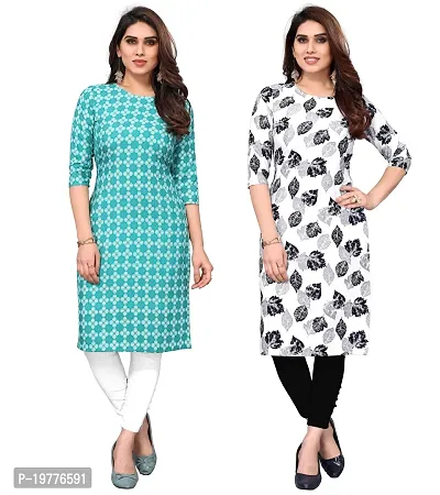 Trendy Straight Multicoloured Printed Crepe Kurta Combo For Women