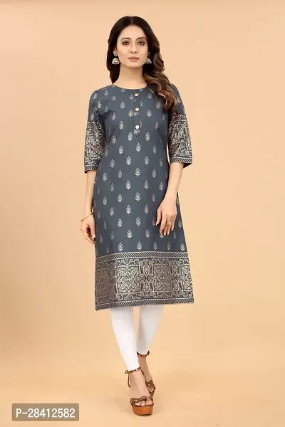 Stylish Cotton Blend Printed Stitched Kurta For Women-thumb0