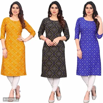 Elegant Crepe Printed Kurta For Women- Pack Of 3-thumb0