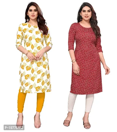 Trendy Straight Multicoloured Printed Crepe Kurta Combo For Women-thumb0