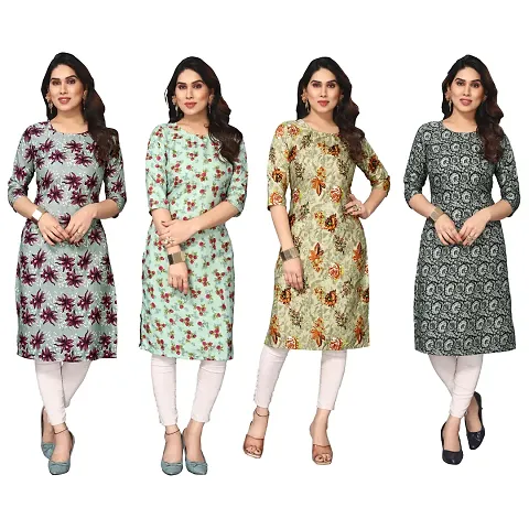 Beautiful Crepe Printed Straight Kurti For Women Pack Of 4