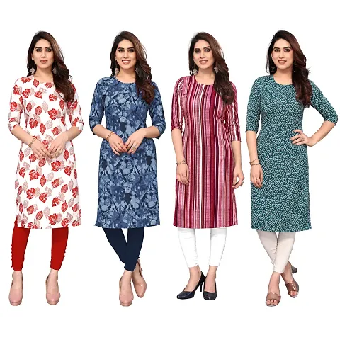 Beautiful Crepe Printed Straight Kurti For Women Pack Of 4