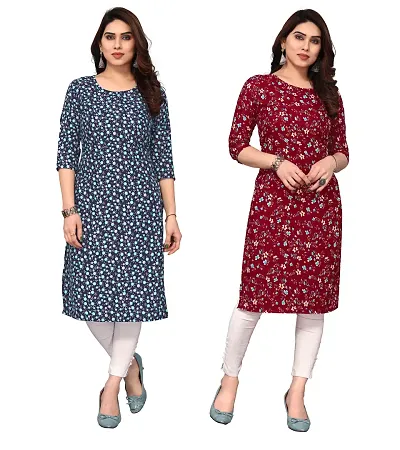 Combo Of 2- Straight Printed Crepe Kurta