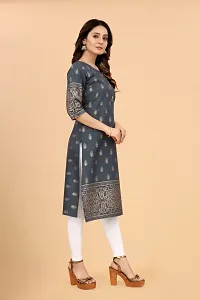 Stylish Grey Cotton Blend Stitched Kurta For Women-thumb3