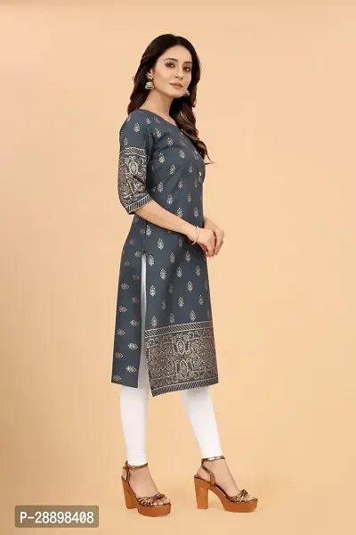 Stylish Grey Cotton Blend Stitched Kurta For Women-thumb4