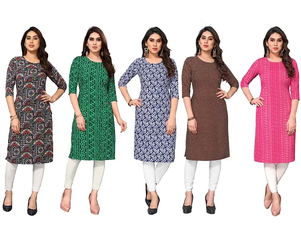 Stylish Printed Crepe Straight Kurti Combo of 5