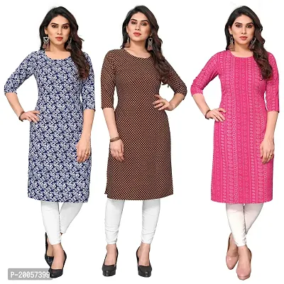 Women Printed Crepe Straight Kurti Pack of 3